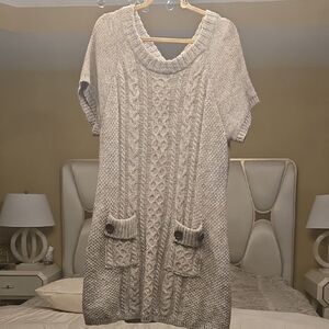 Yvos Cozy Cable Knit Short Sleeve Sweater Dress 79% Acrylic, 30% Alpaca.